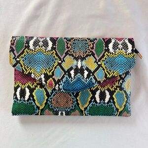 Multicolor Snakeskin Print Clutch | Shoulder Bag w/ Gold Chain Strap